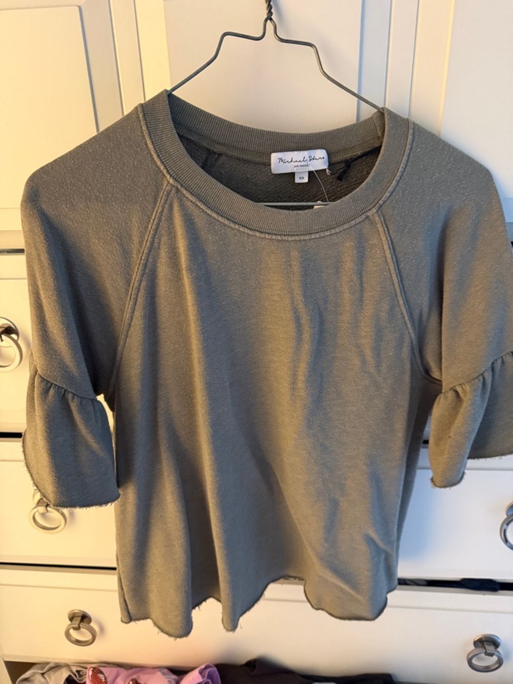 Michael Stars Olive Green Puff Sleeve Short-Sleeve Top